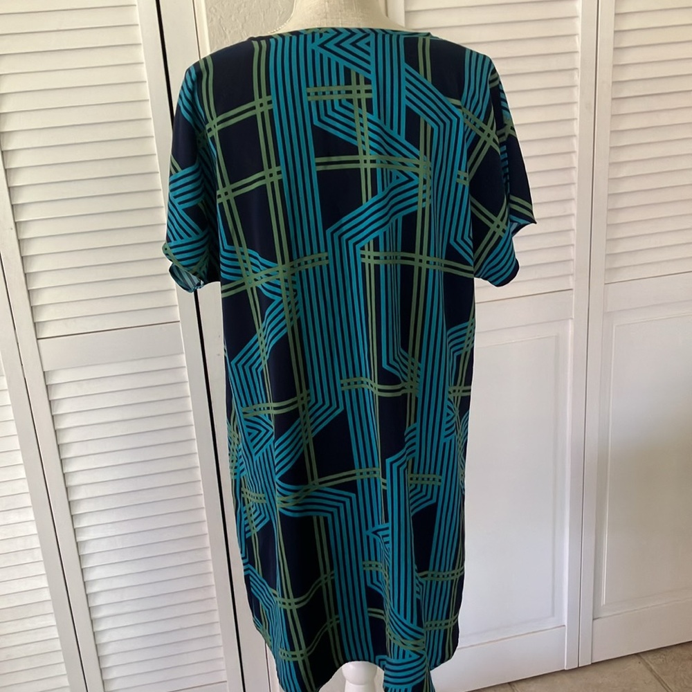 Halogen Navy, dress size LP Geometric Abstract lines in teal and moss green - Picture 4 of 6